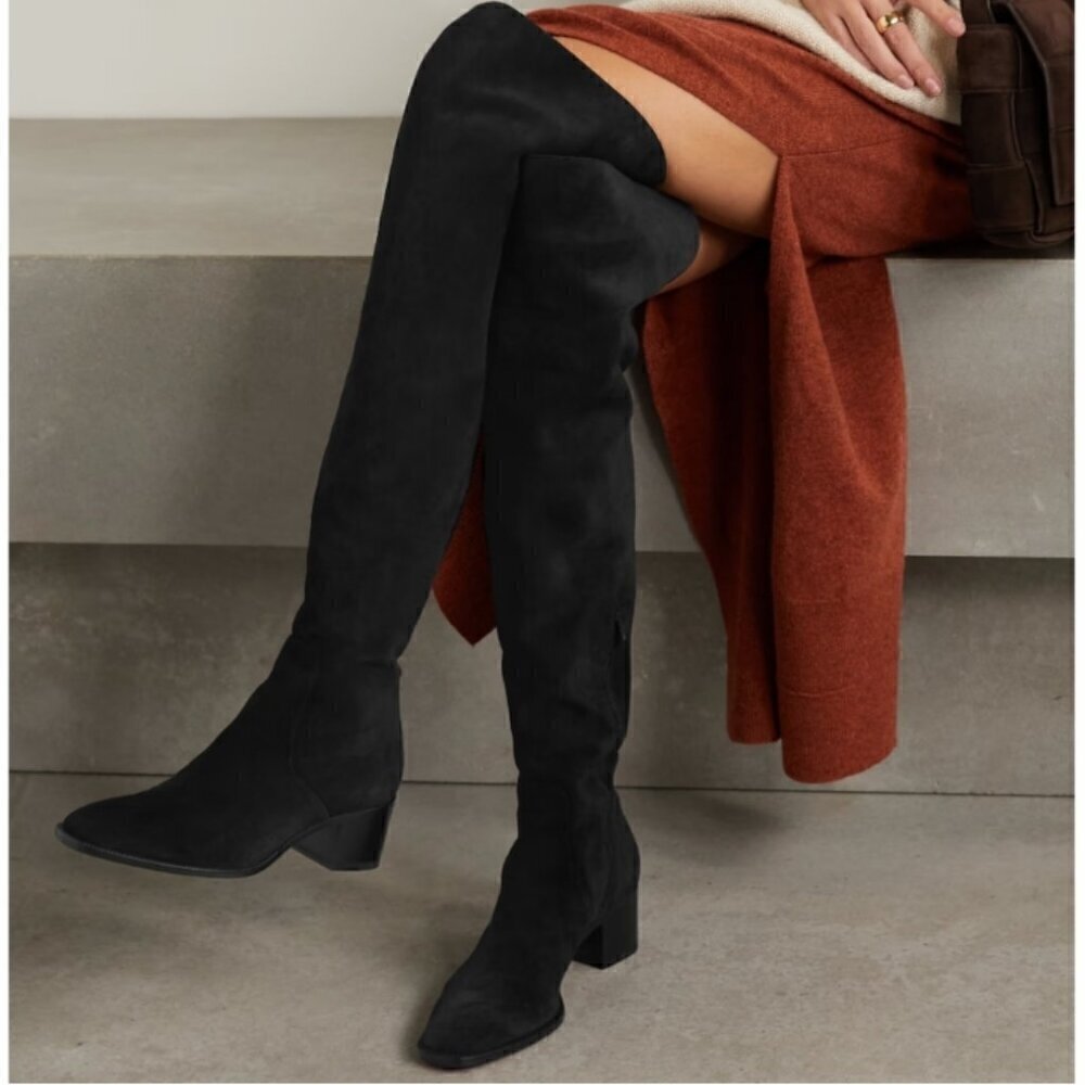 Steve Madden SZ 5.5 NWOT Black faux Suede Over the Knee Block Heel Boot essentia